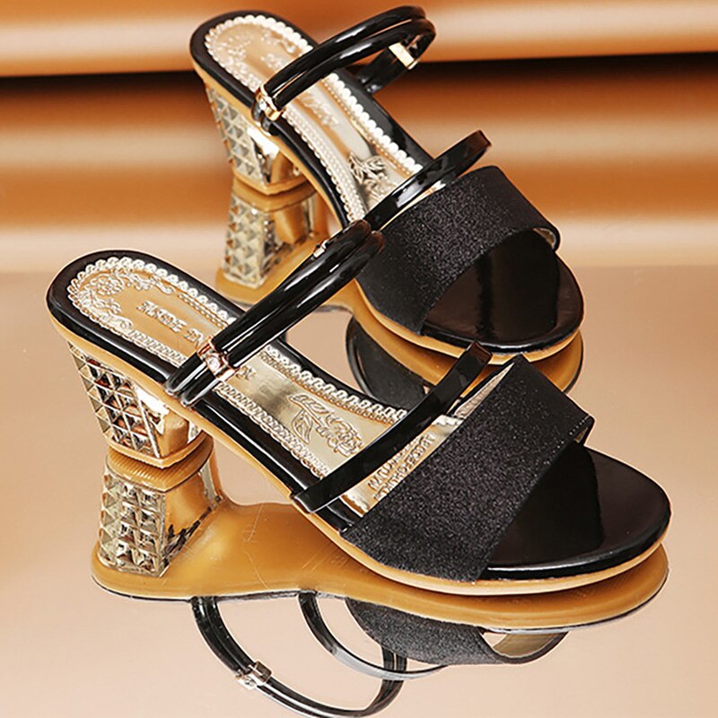 Vrouwen Sandalen Vrouw Kristal Hoge Hakken Schoenen Vrouwen Slip Op Vrouwelijke Open Teen Dames Elegante Zomer Casual mode