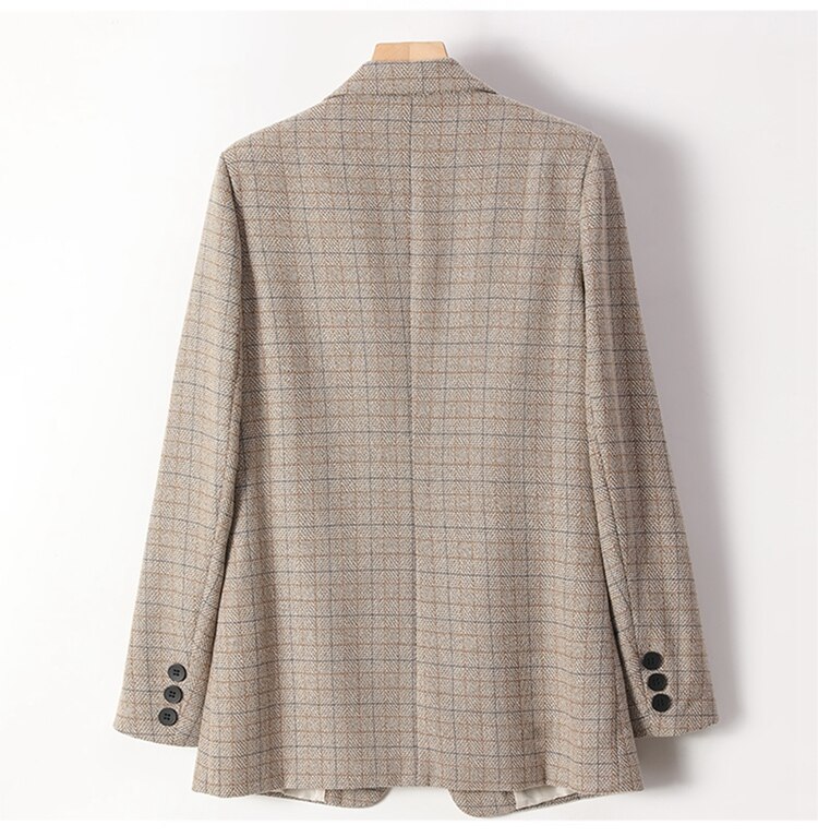 Lauri laki rutig kavaj dam kontorskläder långärmad kavaj kostym mujer vintage gitter plazer jacka plus size khaki