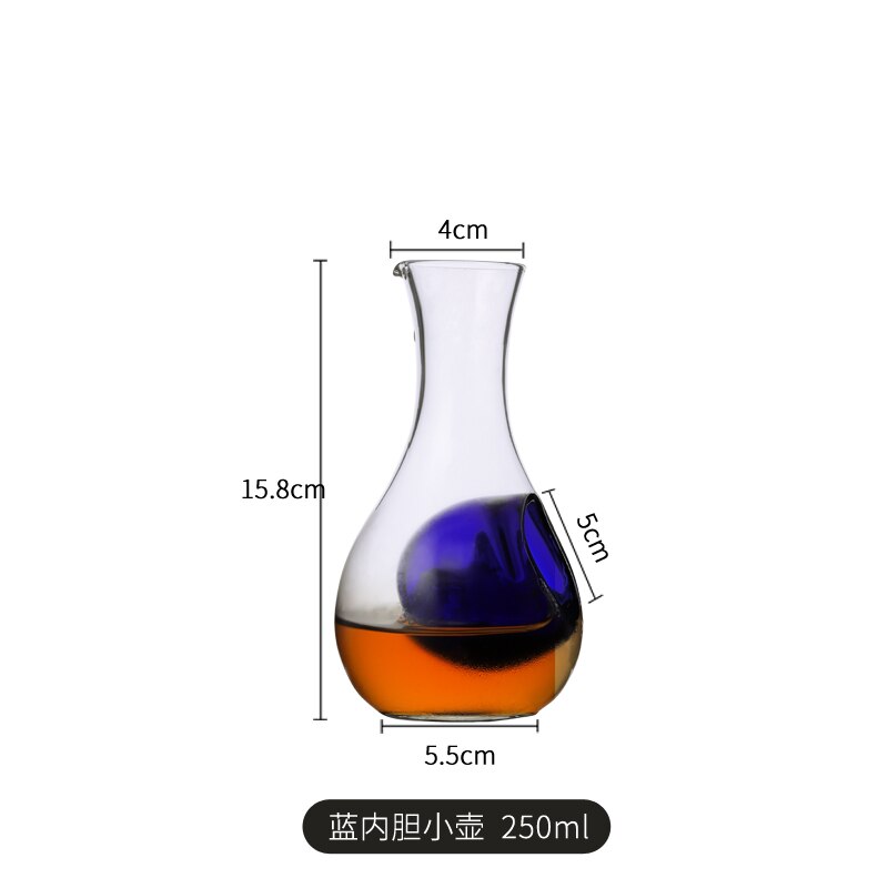 Crystal Glass Wine Decanter Japanese Hole Sake Glass Ice Jug Champagne Cooling Tools Thumb Hole Hamster Nest Wine Cocktail: Blue 250ML