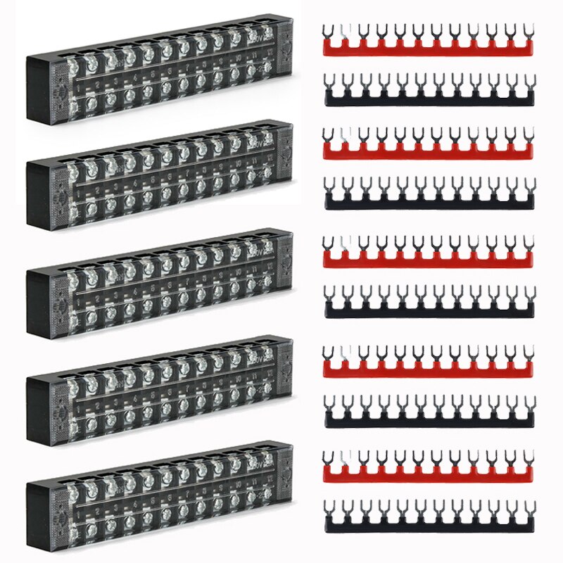 10pcs Bus Bar Power Distribution Block 12 Terminal Buss Bar 660V 100Amp Kit Screw Terminal Blocks With Terminal Barrier Strips