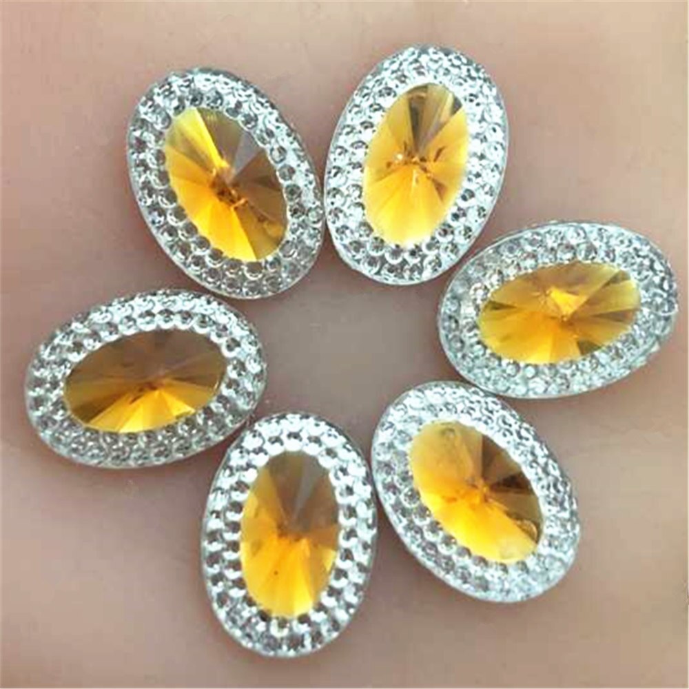 40 pcs 13*18mm Oval Resin Rhinestones Crystal Flat terug Sieraden Decoratie: Yellow