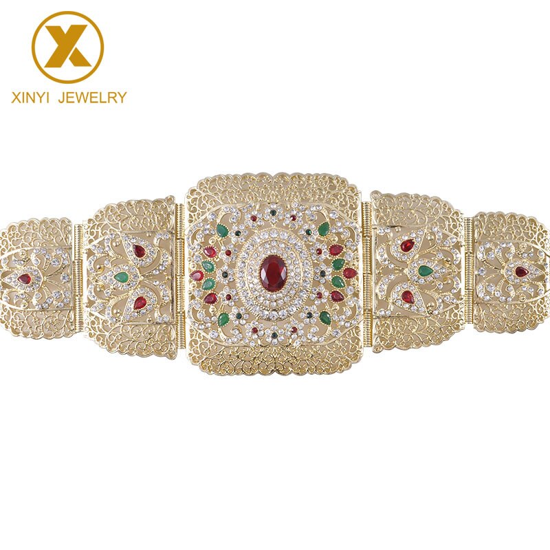 Europese Stijl Prachtige Strass Gouden Riem Met Uitgeholde Bloem Crystal Lange Mouwen Buik Keten Dame Metalen Riem