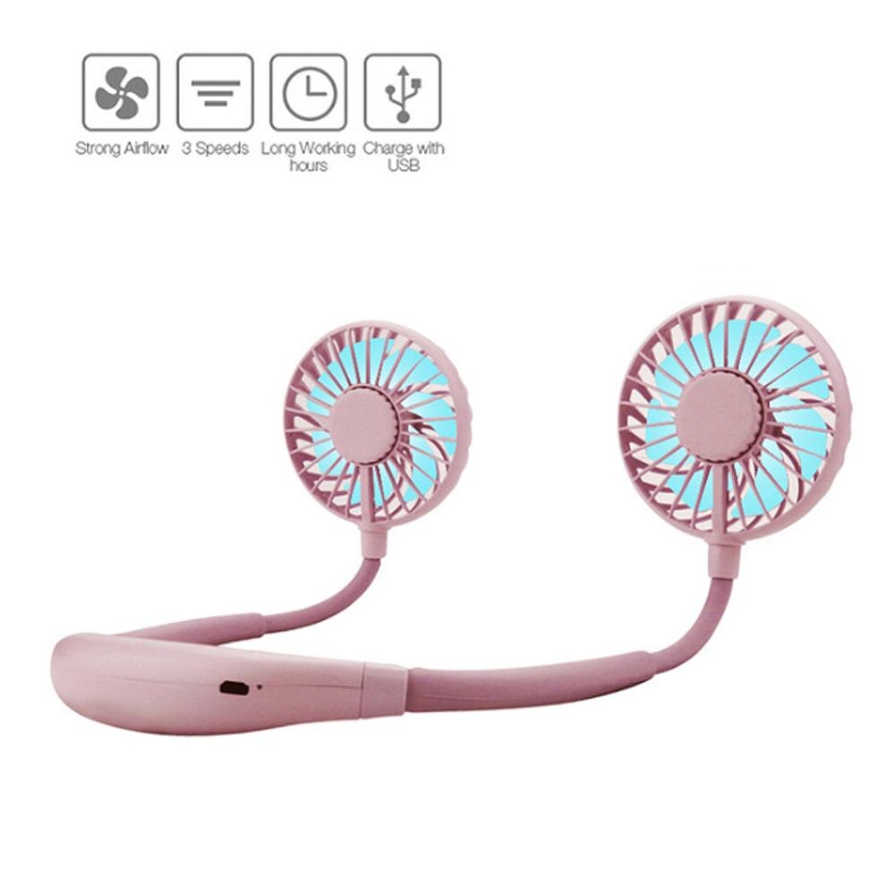 Draagbare 2000 Mah Usb Mini Ventilator Oplaadbare Hals Ventilator Kleine Draagbare Sport Ventilator Licht Usb Desk Hand Airconditioner Koeler: Pink