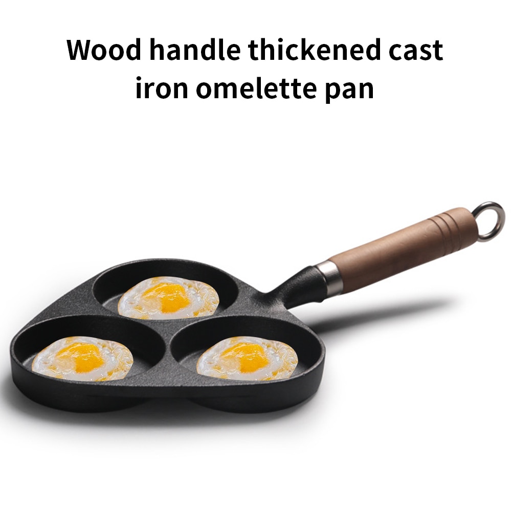 3 gaten Ei Dumplings DIY Omelet Pot Koekenpan Keuken Gietijzeren Verdikte Mold Pancake Non Stick Ontbijt Houten Handvat