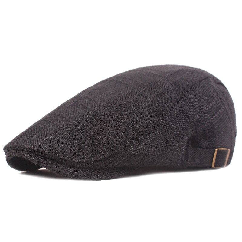 Boina Peaky Blinder para hombre y mujer, gorro plano de lino, ajustable, para verano y primavera: Negro