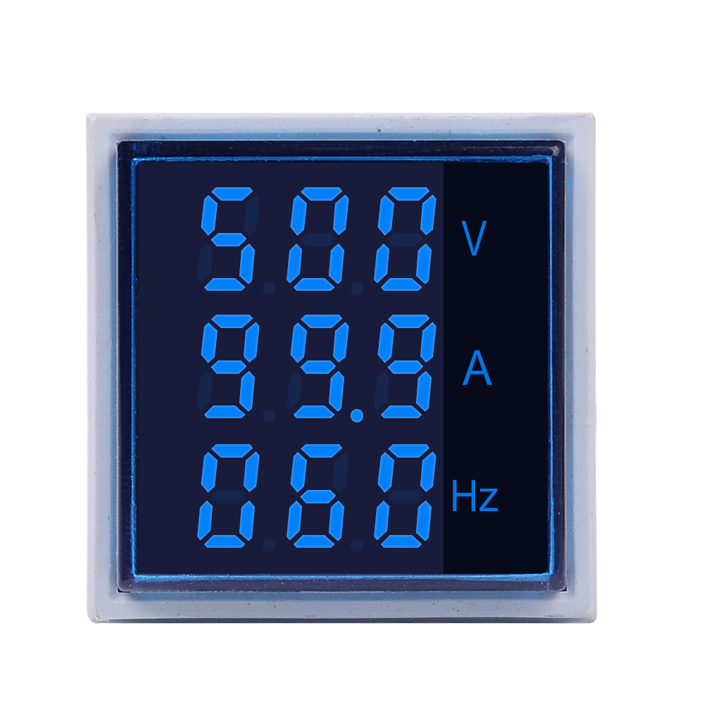 Firkantet ledet digitalt voltmeter amperemeter hertz meter  ac20-500v signallys spændingsstrøm frekvens combo meter indikator tester: Blå