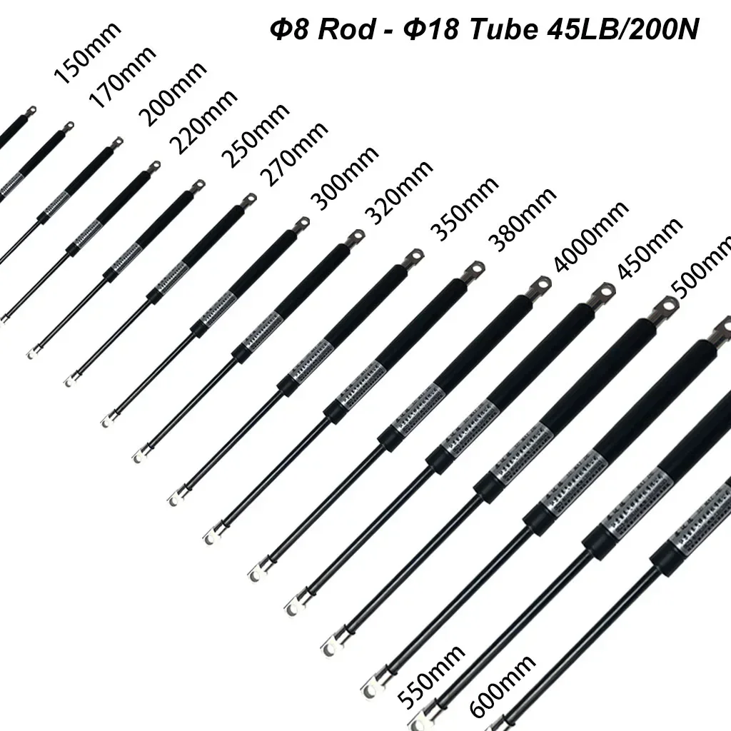 1PC 200N/45LB 8X18 Gas Struts with Steel Eyes Ends Shock Absorbers Gas Spring Lift Supports Cushioned Kitchen Cupboard Hinge