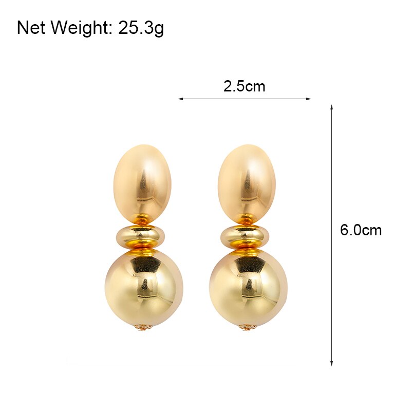 AENSOA Punk Metal Ball Gold Color Big Earrings For Women Girl Statement Earrings Wedding Party Jewelry