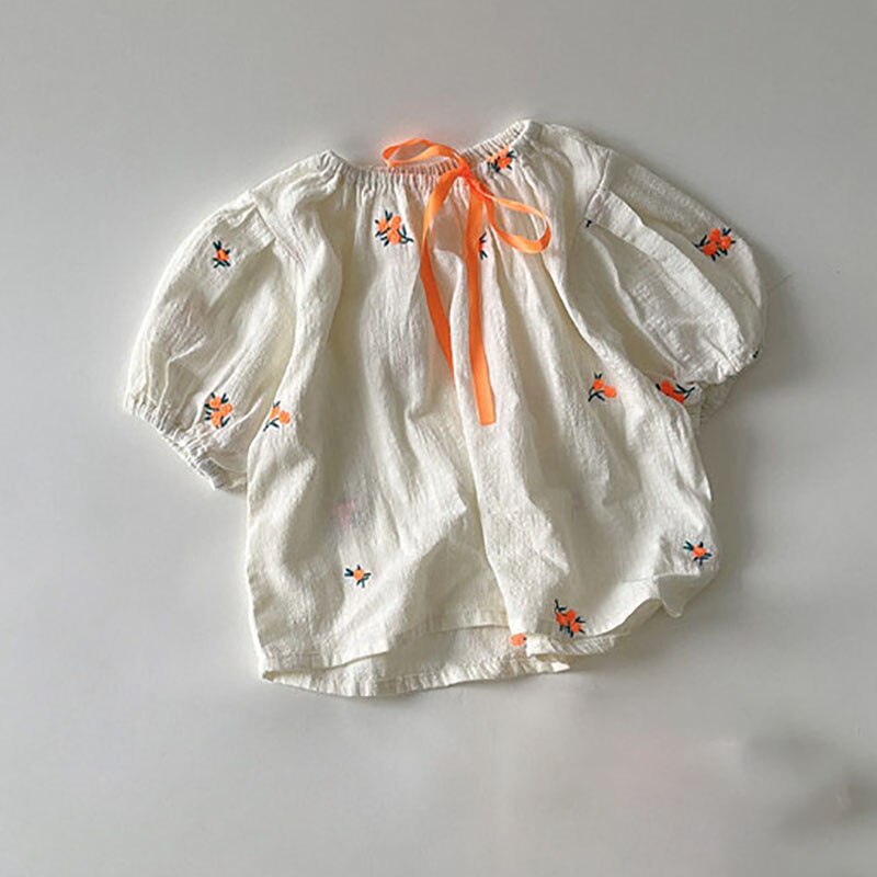 Milancel 2022 Zomer Kinderen T-shirt Meisjes Geborduurde Bloem Baby Shirt Top Kinderkleding: 3T