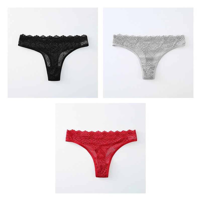 3pcs Sexy Lace Panties Women&#39;s Thongs Underwear For Women Sexy Female Underpants T-back G-string Ladies Intimates 2022 BANNIROU: black-gray-red / L