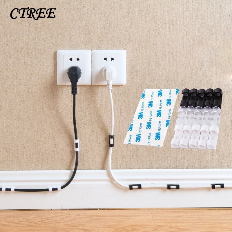 CTREE 20Pcs 3M zelfklevende Draad Houder Clip Lijn Vaststelling Kaart Kantoor Kabel Data Kabel Draad Opslag finisher Vaste Clip C857