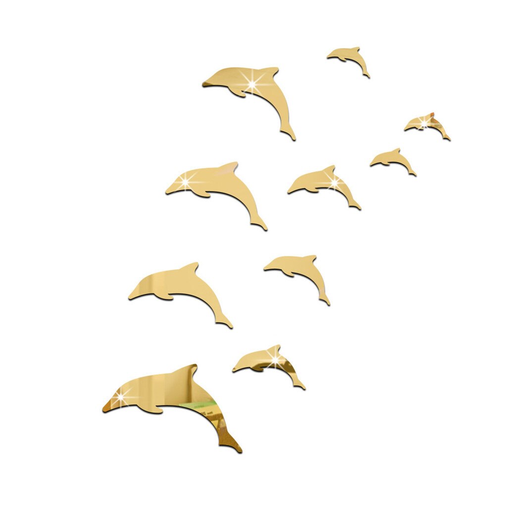 DIY Silver Dolphin Fish Mirror Wall Sticker Home Mural Ornament Wall Sticker Modern Animal Stickers for Home Decoration#0707LJC: E