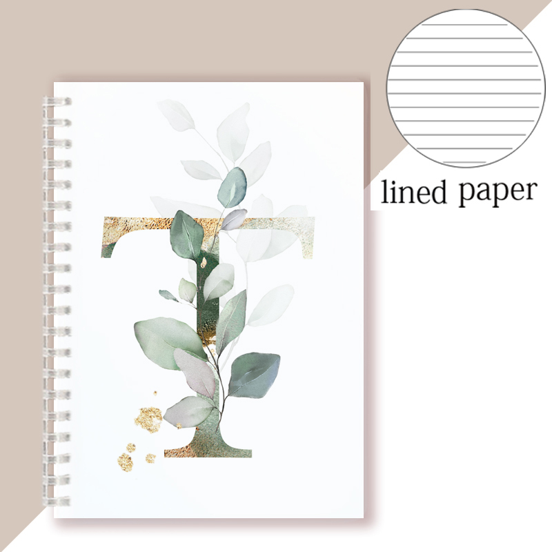 Lined Page Spiral Notebook Initial Alphabet Letters Note Book Writing Pads Majuscule Letter With Flower Personality Name: Pink