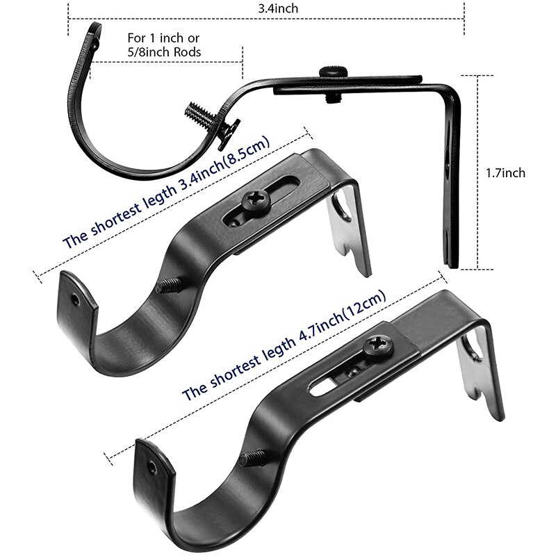 6 Pieces Curtain Rod Brackets General Adjustable Curtain Brackets Valance Support Holders Curtain Rod Holder Wall Hooks