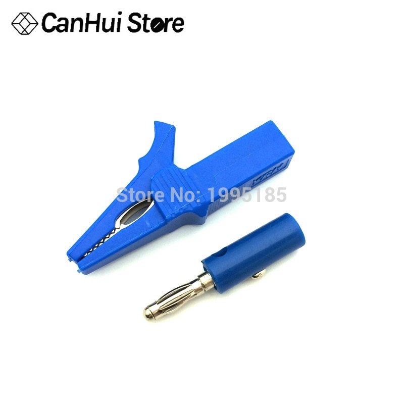 2 sets 55 MM Alligator clip + BANAANSTEKKER, test probe met 4mm Banaan Plug Kabel Clips: Blue