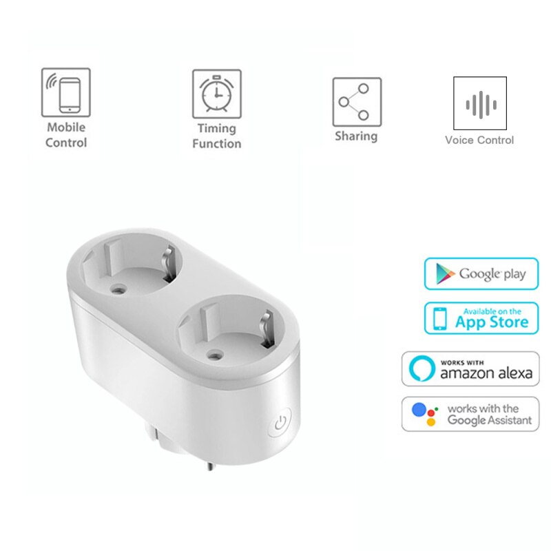 WiFi Smart Plug Outlet 2 in 1 Tuya Remote Control Electrical Socket Home Appliances Works with Alexa Google Home No Hub Required