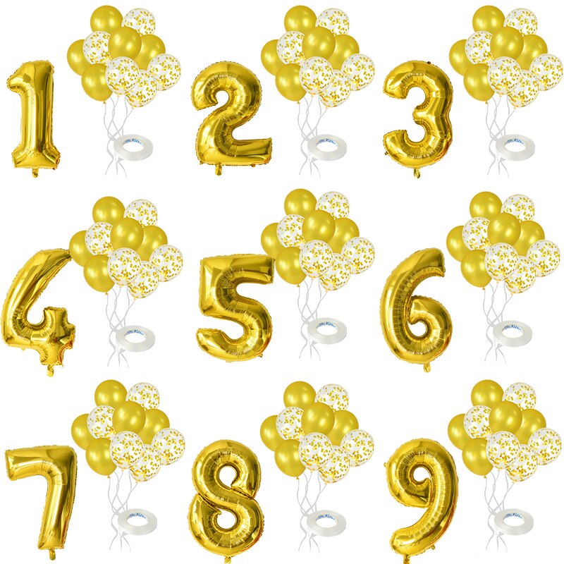12Pcs/lot Rose Gold Number Foil Balloons Happy Birthday Balloons Baby Shower Kids 1st Birthday Party Decorations Number Balloons
