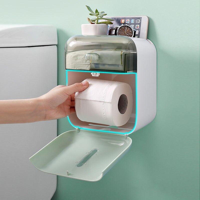 Waterproof Wall Mount Toilet Paper Holder Roll Paper Tube Storage Shelf Tissue Tray Tissue Box Bathroom Accessories Set
