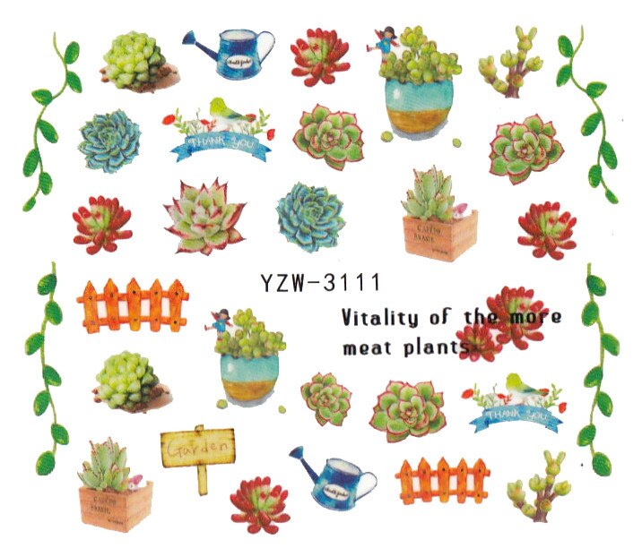 1 pieza de calcomanías para uñas, pegatinas de transferencia de agua, flores románticas, rosas, marcas de agua, deslizador, decoración de uñas, manicura: YZW3111