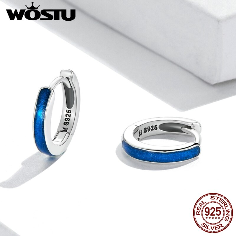 WOSTU 925 Sterling Silber Einfache Blau Band Ohrringe Zucht Ohrringe Für Frauen Party Schmuck CQE1360