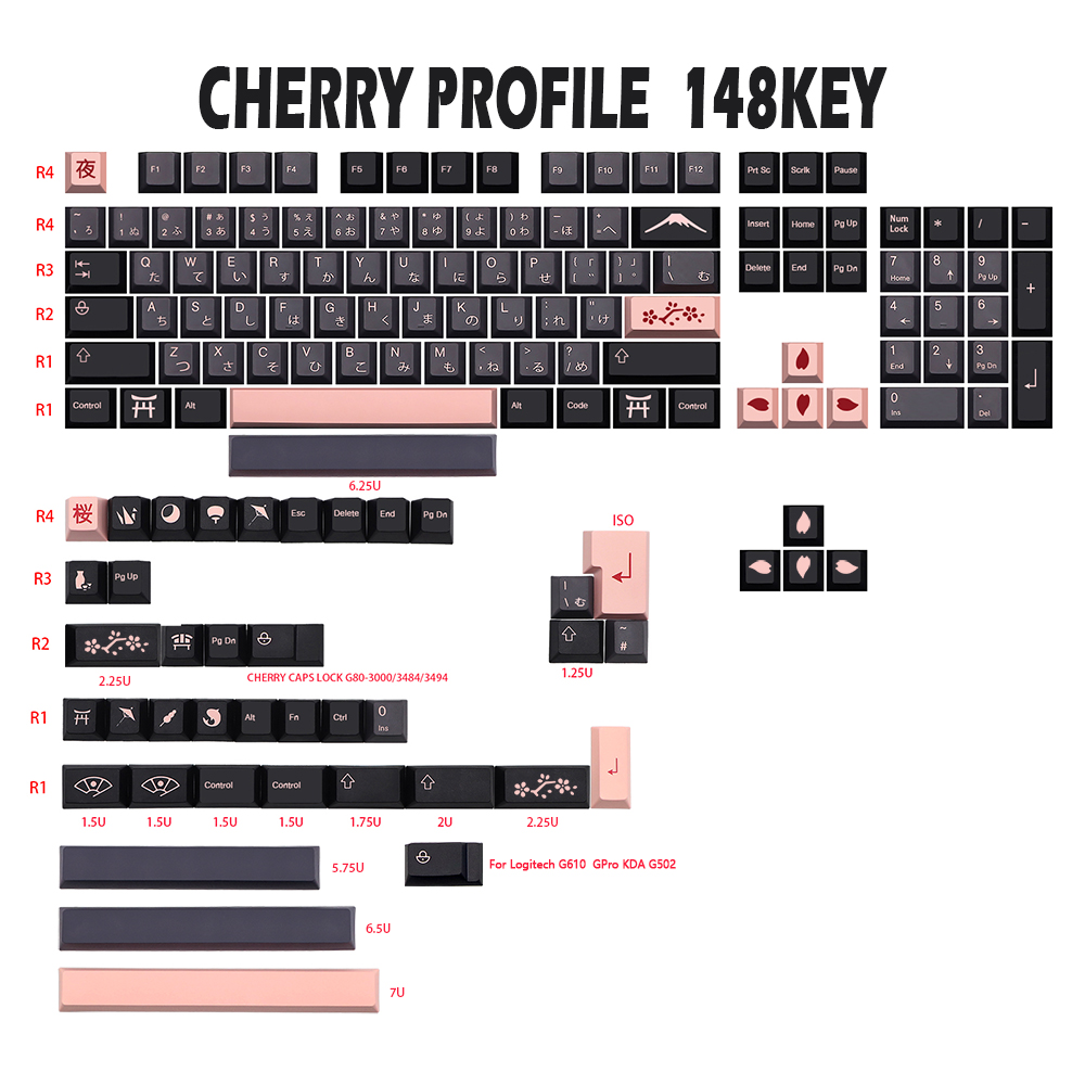 GMK-KEY Night Sakura Keycap pbt Japanese Keycaps For dz60/RK61/64/gk61/68/75/84/87/96/980/104/108 Mechanical Keyboard gmk Keycap