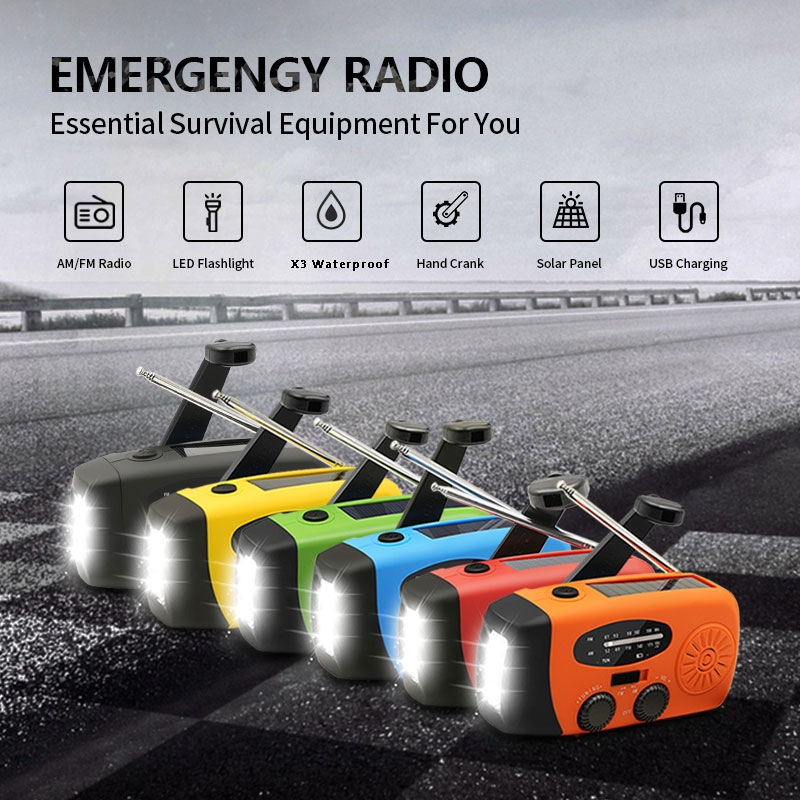 AM/FM/NOAA Awaryjne radio pogodowe z korbą ręczną Solarny radio pogodowe Przenośny power bank z baterią słoneczną do ładowania