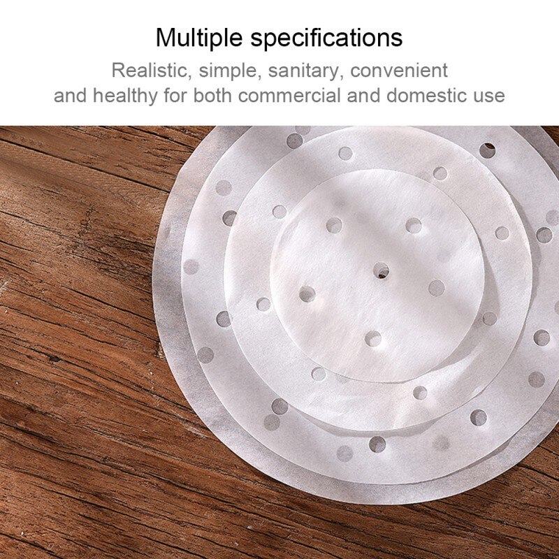 200 Pcs Gestoomde Pad 7/9 Inch Geperforeerde Perkament Vellen Papier, non-stick Stomen Mat Voor Lucht Friteuse Bamboe Stoomboot Bakken
