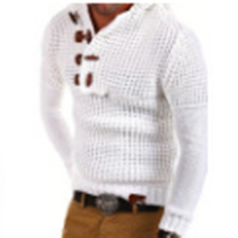 Heren trui gebreide hoodies knoopsluiting heren effen trui sweatshirt casual streetwear jas winterjas sudadera hombre: Wit / Ik