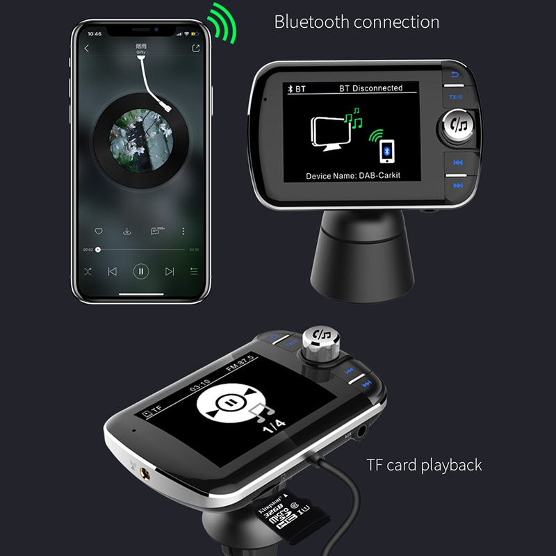Jilang Car Radio DAB+ Radio Tuner Digital Broadcasting Receiver with FM Transmitter Converter Plug and Play Adaptor USB Charger