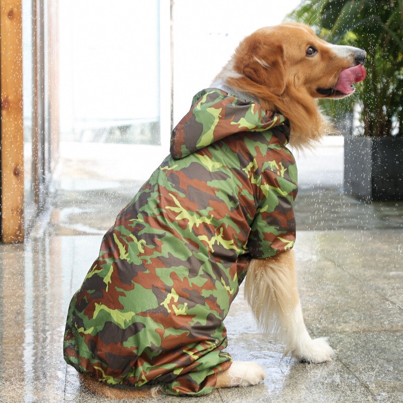 Pet Camouflage Oversized Raincoat Labrador Golden Retriever Four-legged Jumpsuit Medium And Large Dog Outing Waterproof Products