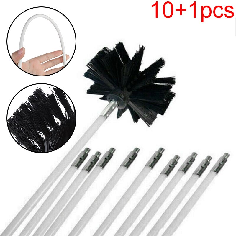 11 stks/set Nylon Boren Brush Cleaner Met Lange Staaf Schoorsteen Vegen Ketel Huis Schoonmaken Flexibele Handgereedschap