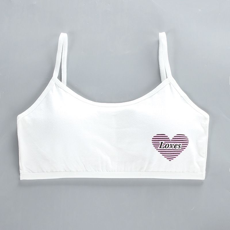 Girls Cotton Topic Young Underwear Teenage Training Bra Natural Sling Vest Classic Loves for 8-14 Years: White