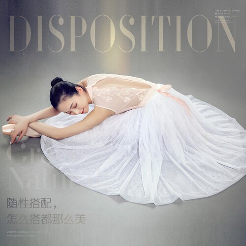 Classical Contemporary Dance Costumes Female Girls Long Skirt 540 Degrees Waist Modern Ballet Chiffon Practice Skirt: White