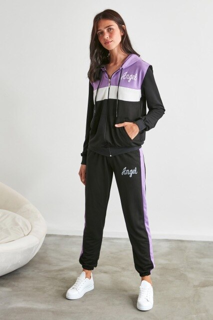 Trendyol Printed and Hooded Knitted Tracksuit Set TWOAW21EM0040: Color Rose / XS