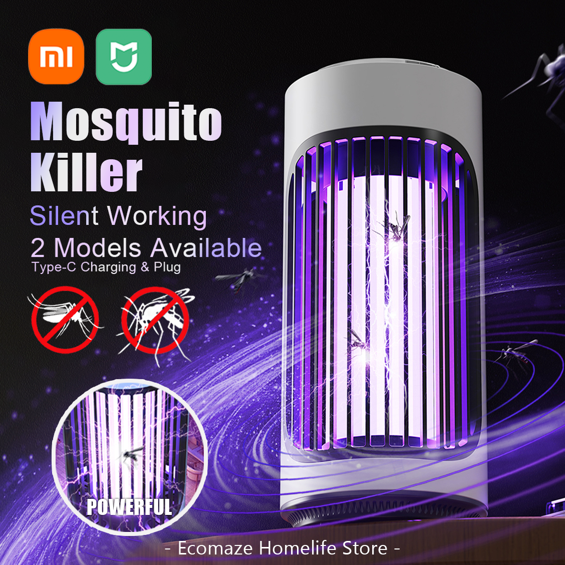 Xiaomi électrique tueur de moustique lumière violette piégeage muet sûr lampe anti-moustique prise Rechargeable maison extérieure bureau mur montage