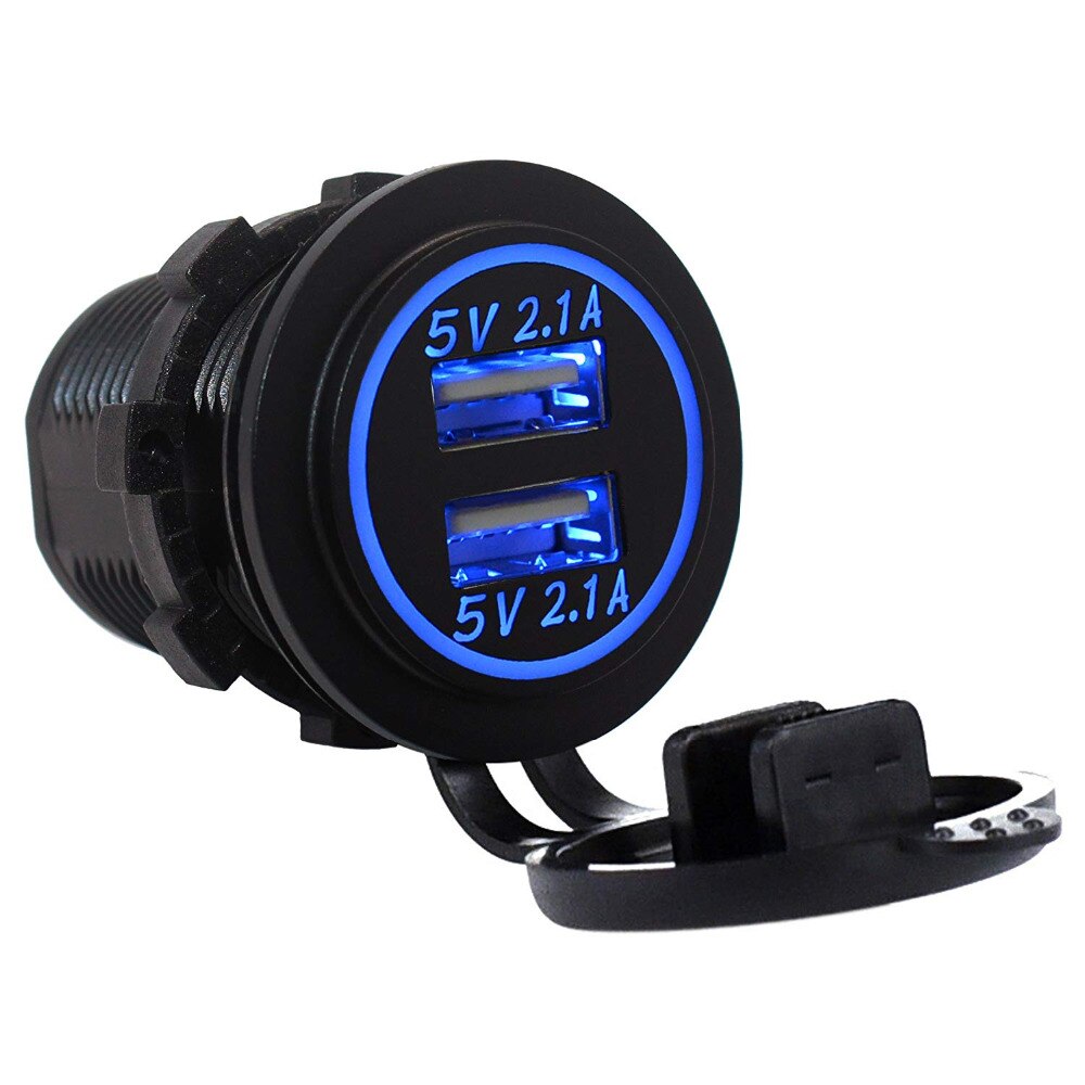 Dual USB Charger Socket Power Outlet 2.1A & 2.1A for Car Boat Marine Mobile (4.2A-Blue)