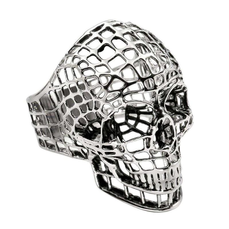 Gold Silver Color Big Skull Ring for Men Biker Ring Punk Hollow Mesh Jewelry