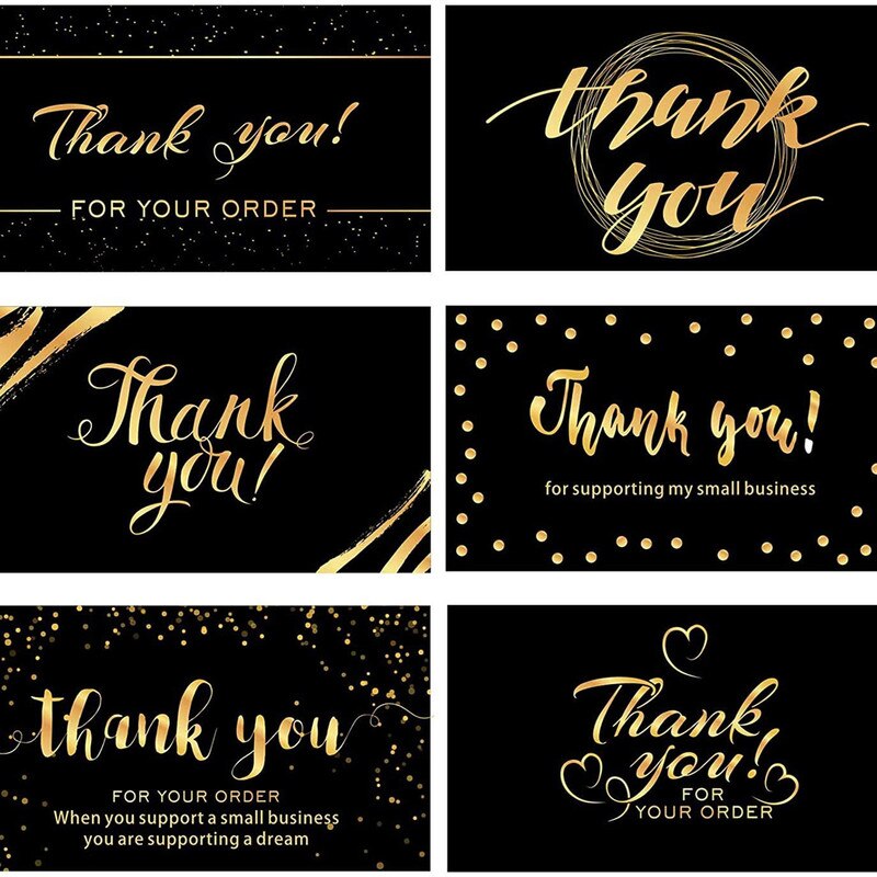 50 Stuks Zwart Goud Papier Kaarten Dank U Voor Uw Bestelling Kaarten Waarderen Kaart Voor Zakelijke Winkel Bruiloft Verjaardag decoratie