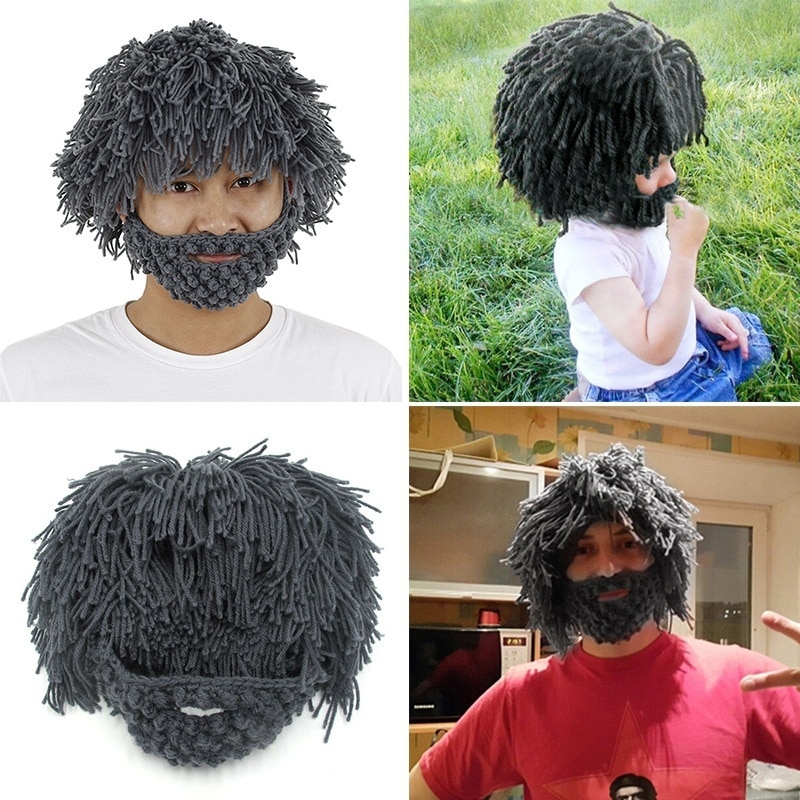 Hechos a mano nuevos gorros tejidos para hombres, sombrero de bigote para invierno, gorros con borla para la cara, máscara para ciclismo, gorro cálido para esquí, divertido sombrero de