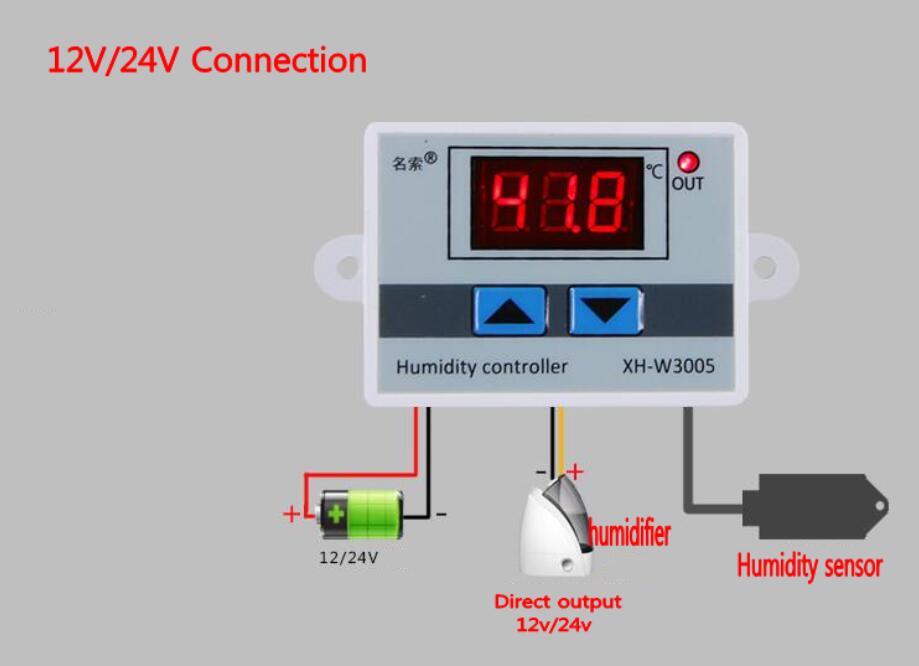 Contrôleur d'humidité numérique ca 220V interrupteur de contrôle d'humidité hygrostat hygromètre SHT20 capteur d'humidité W3005: DC 24V