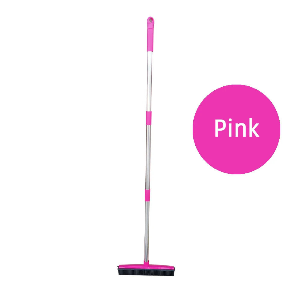 Vassoura de borracha para cabelo de animais de estimação, escova de chão, vassoura de aço inoxidável com rodo, removedor de pelos, limpeza para tapete, removedor de pelos de cães: Rosa