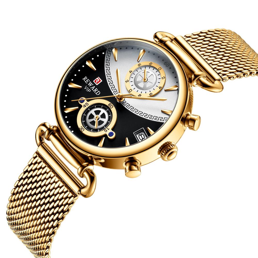 Belønning par ure luksus afslappet quartz herre ure mandlige armbåndsure ur homme часы женские top mærke reloj: Pige-guld
