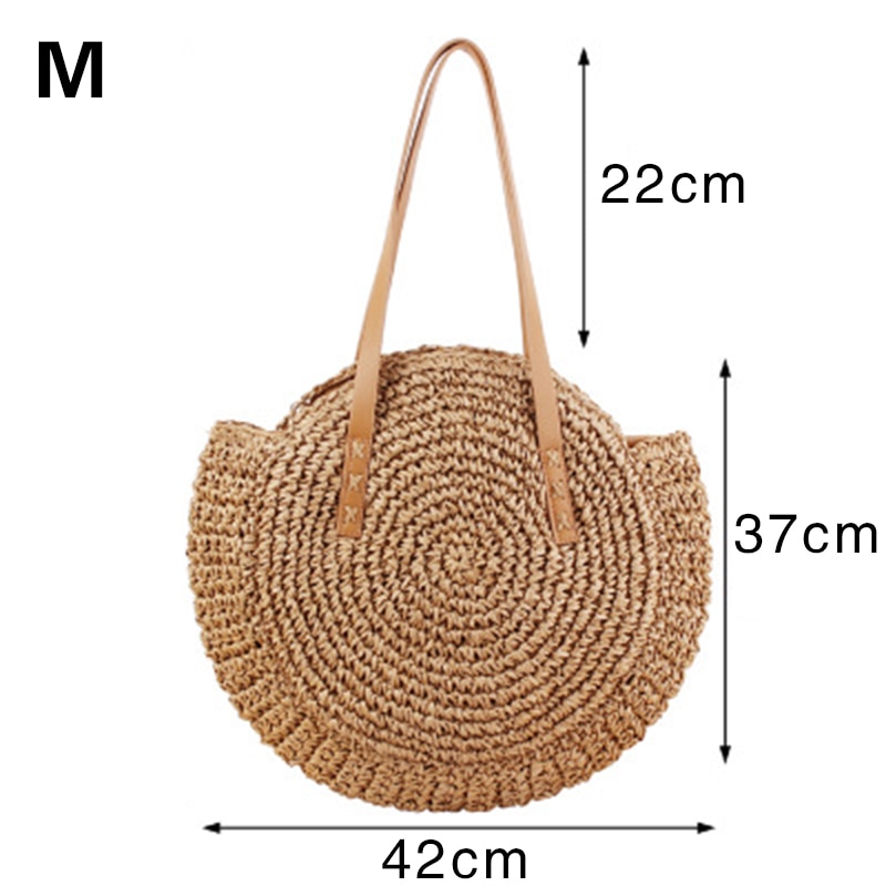 JULY'S SONG Straw Bag Women Shoulder Beach Bag Round Rattan Straw Handmade Big Capacity Cutout Crossbody Bag