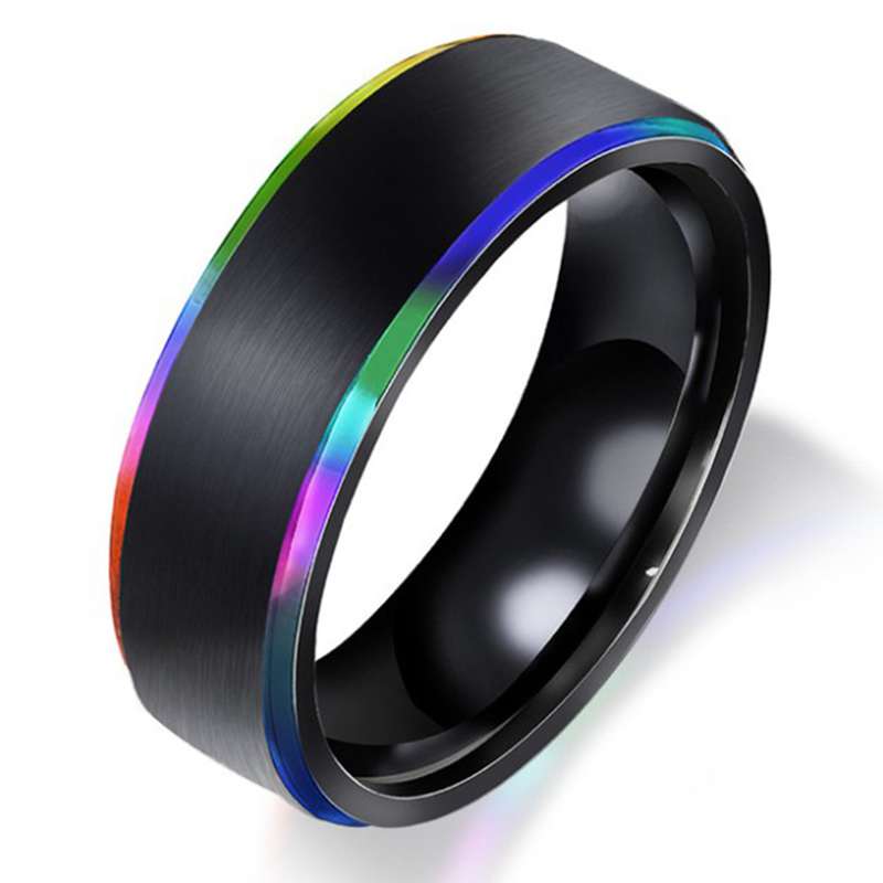 Mens Womens Rainbow Kleurrijke Lgbt Ring Rvs Wedding Band Lebian & Gay Ringen
