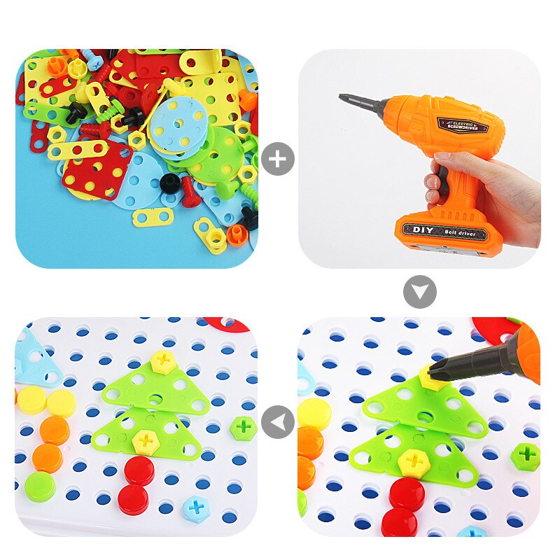 Taladro de juguete eléctrico 3WBOX para niños, herramienta de simulación, juguete ensamblado, juego de modelos DIY, juegos de construcción educativos, juguetes para atornillar