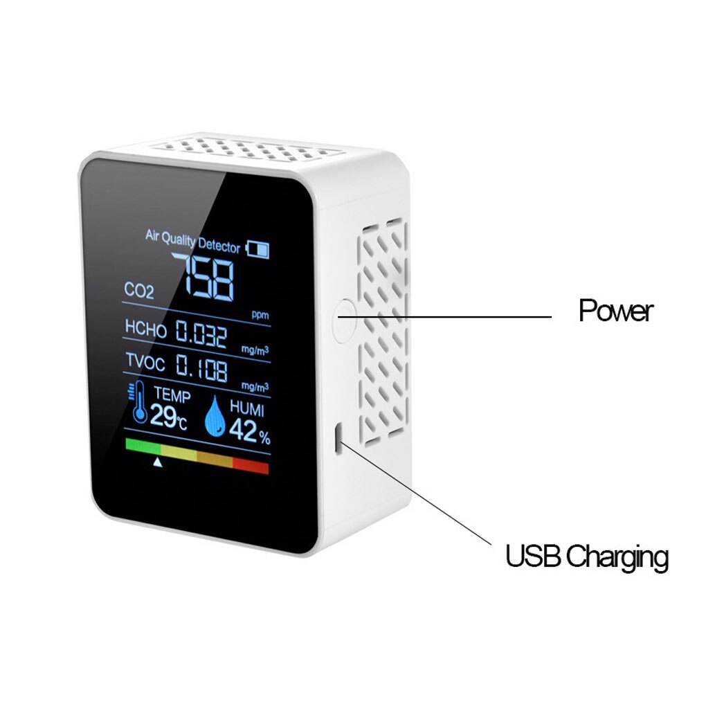 5in1 CO2 Meter Digital Temperature Humidity Tester Multifunctional Carbon Dioxide TVOC HCHO Detector Air Monitor