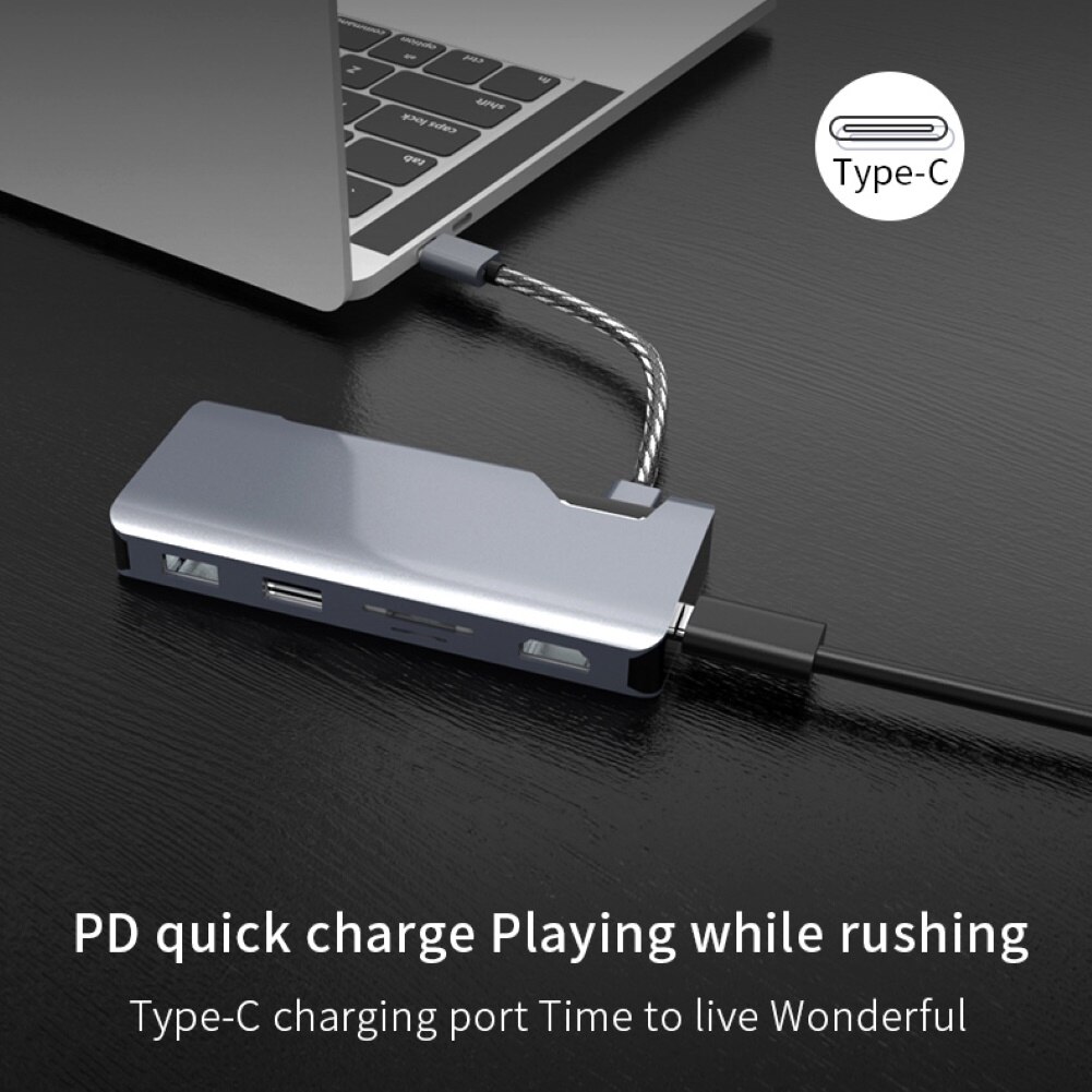 7-in-1 hoch Geschwindigkeit Hub Adapter USB-C Hub 4K 30HZ HD USB 3,0 Adapter Tragbare Laptop PD Ladung SNetwork PD Hub