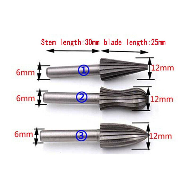 6PCS Carbide Burrs Tungsten Carbide 12mm Rotary Point Burr For Finishing Metal Rotary Drill Bit Grinder Rotary File Cutter Tools