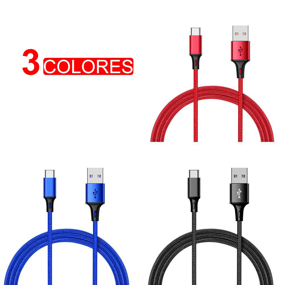 Usb Type C Kabel Lightning Kabel Micro Usb Datakabel Nylon Gevlochten Quick Lading 3.4A Rood Blauw Zwart 1M