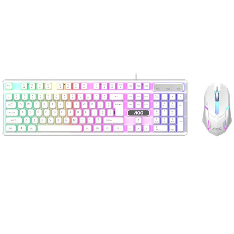 Mechanical Feel Keyboard Mouse Set for Desktop Office Gaming Computer AOCKM100 Luminous Computer Peripherals Combo